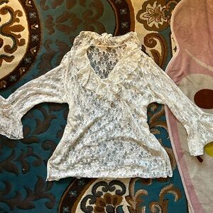 Elegant Lace Ruffle Top - White